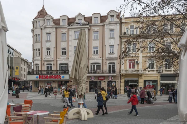 Plovdiv Bulgária Fevereiro 2019 Vista Panorâmica Rua Pedonal Central Cidade — Fotografia de Stock