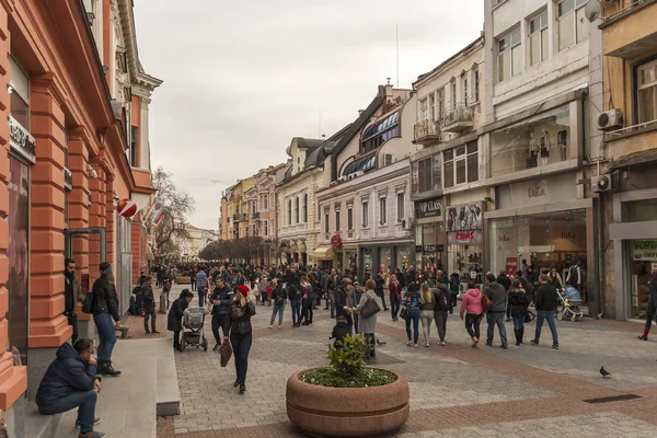 Plovdiv Bulgarien Februari 2019 Panoramautsikt Över Centrala Gågatan Staden Plovdiv — Stockfoto