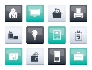 İş ve ofis donanımları simgelerinin üzerinde renk arka plan - vektör Icon set