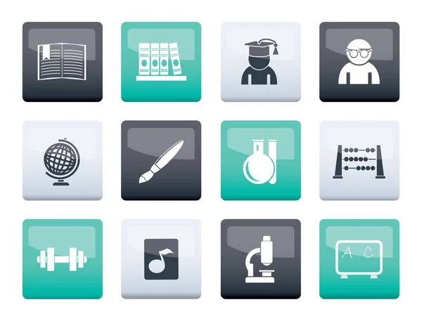 Schule Und Bildung Symbole Über Farbigem Hintergrund Vektor Icon Set — Stockvektor