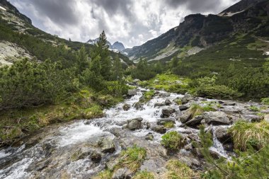 Kara bulutlar ile Malyovitsa tepe ve Malyoviska Nehri, Rila Dağı, Bulgaristan manzara