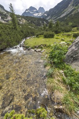 Kara bulutlar ile Malyovitsa tepe ve Malyoviska Nehri, Rila Dağı, Bulgaristan manzara