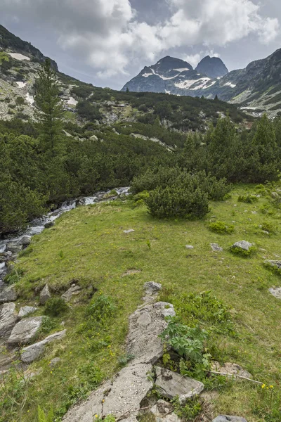 Landskap Med Mörka Moln Över Malyovitsa Peak Och Malyoviska Floden — Stockfoto