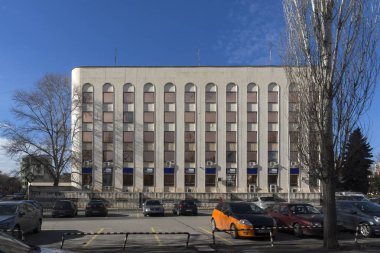 : Haskovo, Bulgaria - 1 Şubat 2019: Haskovo şehri, Bulgaristan ortasına tipik sokak