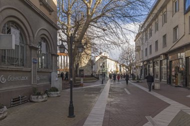 : Haskovo, Bulgaria - 1 Şubat 2019: Haskovo şehri, Bulgaristan ortasına tipik sokak