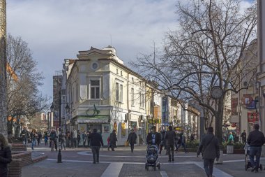 : Haskovo, Bulgaria - 1 Şubat 2019: Haskovo şehri, Bulgaristan ortasına tipik sokak