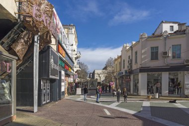 : Haskovo, Bulgaria - 1 Şubat 2019: Haskovo şehri, Bulgaristan ortasına tipik sokak