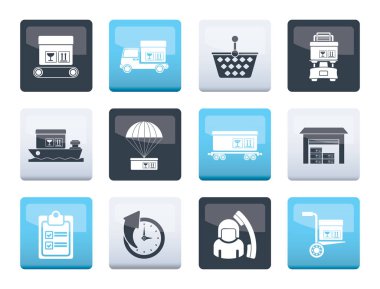 Lojistik, kargo ve nakliye simgelerinin üzerinde renk arka plan - vektör Icon set