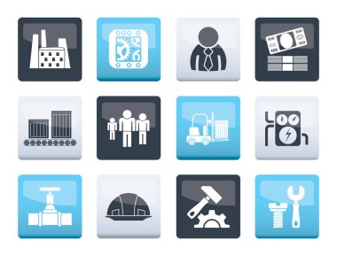 İş, fabrika ve değirmen simgelerinin üzerinde renk arka plan - vektör Icon set