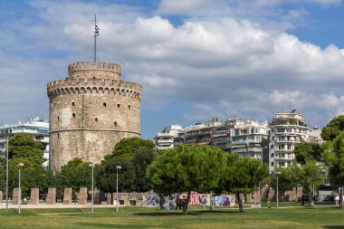 Thessaloniki, Yunanistan - 30 Eylül 2017: Beyaz Kule'ye Selanik şehir, orta Makedonya, Yunanistan