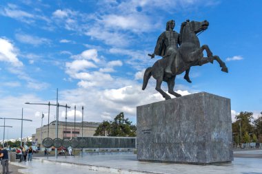 Thessaloniki, Yunanistan - 30 Eylül 2017: İskender büyük anıt Selanik şehir, orta Makedonya, Yunanistan