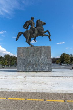 Thessaloniki, Yunanistan - 30 Eylül 2017: İskender büyük anıt Selanik şehir, orta Makedonya, Yunanistan