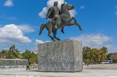 Thessaloniki, Yunanistan - 30 Eylül 2017: İskender büyük anıt Selanik şehir, orta Makedonya, Yunanistan