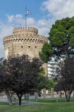 Thessaloniki, Yunanistan - 30 Eylül 2017: Beyaz Kule'ye Selanik şehir, orta Makedonya, Yunanistan