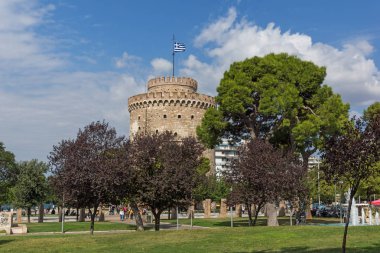 Thessaloniki, Yunanistan - 30 Eylül 2017: Beyaz Kule'ye Selanik şehir, orta Makedonya, Yunanistan