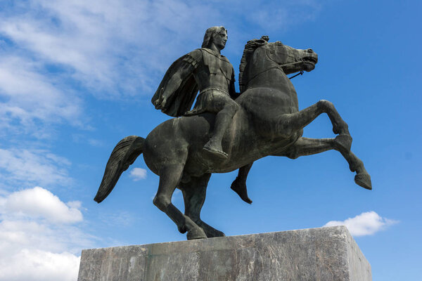 THESSALONIKI, GREECE - SEPTEMBER 30, 2017: Alexander the Great Monument in city of Thessaloniki, Central Macedonia, Greece