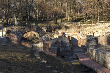 Gün batımı görünümü antik termal banyoları, Diocletianopolis, Hisarya kasaba, Plovdiv Bölge, Bulgaristan