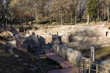 Gün batımı görünümü antik termal banyoları, Diocletianopolis, Hisarya kasaba, Plovdiv Bölge, Bulgaristan