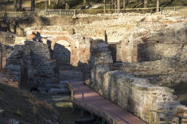 Gün batımı görünümü antik termal banyoları, Diocletianopolis, Hisarya kasaba, Plovdiv Bölge, Bulgaristan