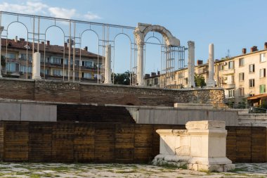 Stara Zagora, Bulgaristan - 5 Ağustos 2018: Auditorium Harabeleri, Antik Roma şehir Augusta Traiana ortasına Stara Zagora, Bulgaristan, antika Forum