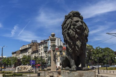 Sofia, Bulgaristan - 31 Mayıs 2018: Aslan Panorama köprüden Vladaya nehir, Sofia, Bulgaristan