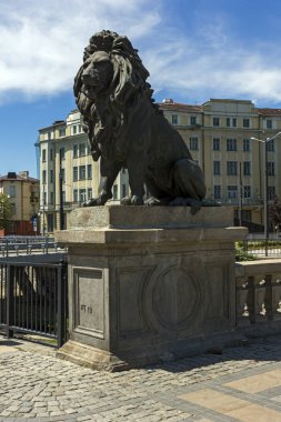Sofia, Bulgaristan - 31 Mayıs 2018: Aslan Panorama köprüden Vladaya nehir, Sofia, Bulgaristan