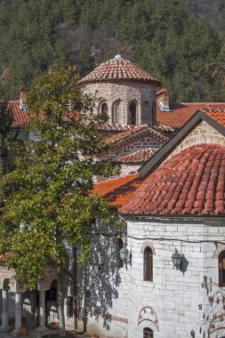 Bachkovo Manastırı, Bulgaristan - 4 Şubat 2019: Ortaçağ Bachkovo Manastırı Dormition Tanrı, Bulgaristan annenin binalarda