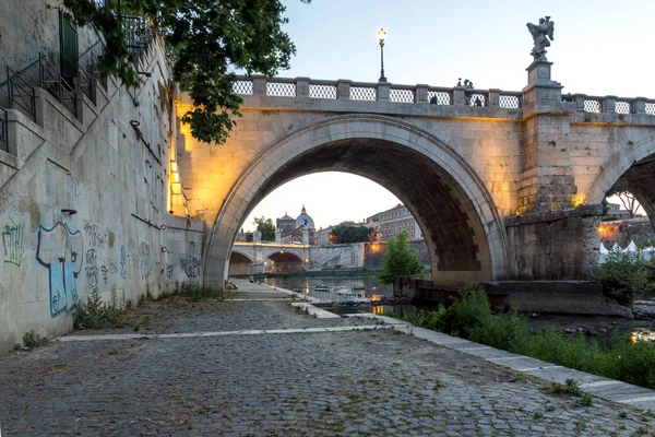 Roma Itália Junho 2017 Vista Pôr Sol Rio Tibre Ponte — Fotografia de Stock