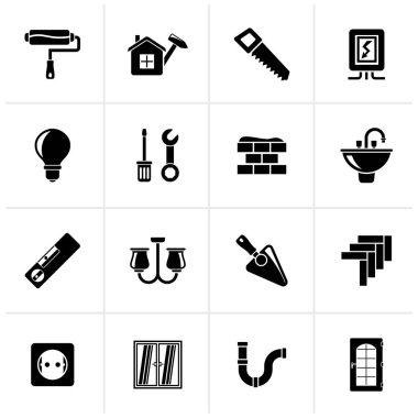 Siyah ev onarım ve yenileme simgeler - vektör Icon set