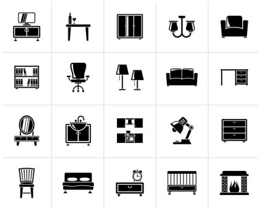 Siyah mobilya ve madeni eşya kutsal kişilerin resmi - vektör Icon set