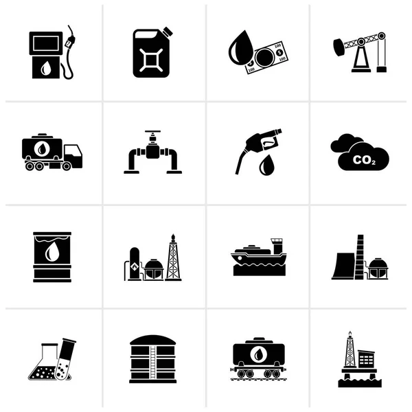 Black Oil Petrol Industry Icons Vector Icon Set — Stock Vector