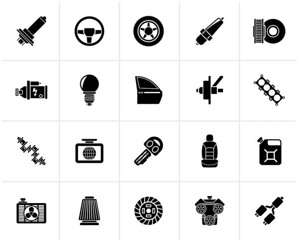 Zwarte Auto Deel Diensten Pictogrammen Vector Icon Set — Stockvector