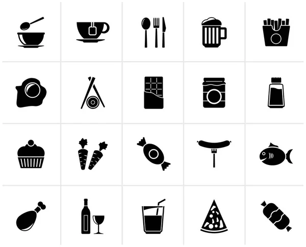 Negro Diferente Rey Los Iconos Alimentos Bebidas Vector Icono Conjunto — Vector de stock