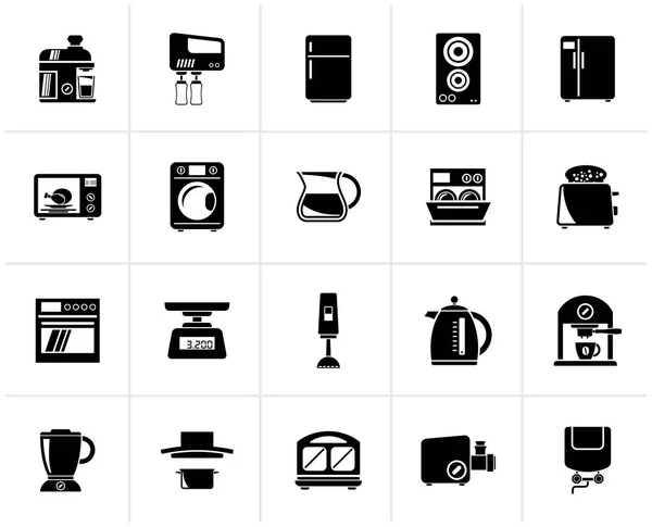 Black Kitchen Appliances Kitchenware Icons Vector Icon Set — Stock Vector
