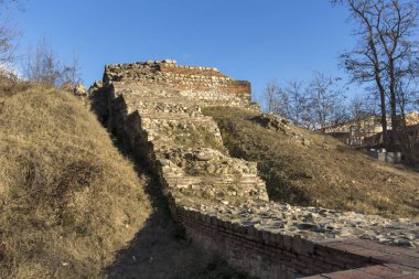 Antik Roma şehri Diocletianopolis, Hisarya kasaba, Plovdiv bölge, Bulgaristan sur kalıntıları gün batımı görünümü