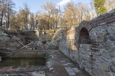 Gün batımı görünümü antik termal banyoları, Diocletianopolis, Hisarya kasaba, Plovdiv Bölge, Bulgaristan