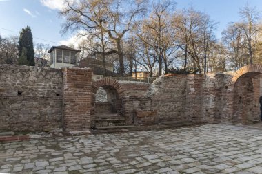 Gün batımı görünümü antik termal banyoları, Diocletianopolis, Hisarya kasaba, Plovdiv Bölge, Bulgaristan