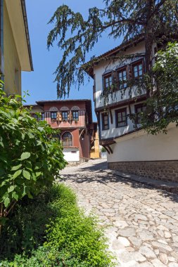 Plovdiv, Bulgaristan - 5 Temmuz 2018: On dokuzuncu yüzyılda evlerde mimari ve tarihi eski şehir şehir Plovdiv, Bulgaristan rezerv
