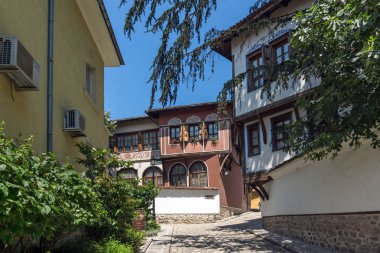 Plovdiv, Bulgaristan - 5 Temmuz 2018: On dokuzuncu yüzyılda evlerde mimari ve tarihi eski şehir şehir Plovdiv, Bulgaristan rezerv