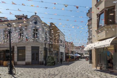 Plovdiv, Bulgaristan - 5 Temmuz 2018: Sokak ve evler bölgesinde Kapana, şehir Plovdiv, Bulgaristan 