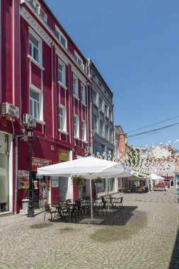 Plovdiv, Bulgaristan - 5 Temmuz 2018: Sokak ve evler bölgesinde Kapana, şehir Plovdiv, Bulgaristan 