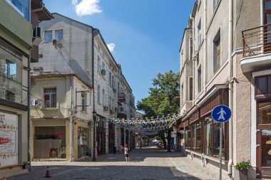 Plovdiv, Bulgaristan - 5 Temmuz 2018: Sokak ve evler bölgesinde Kapana, şehir Plovdiv, Bulgaristan 