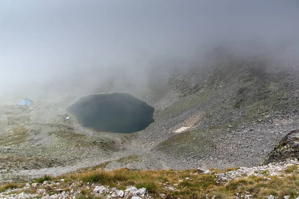 Panorama Ledenoto Ice Lake Clouds Musala Peak Rila Mountain Bulgaria — Stock Photo, Image