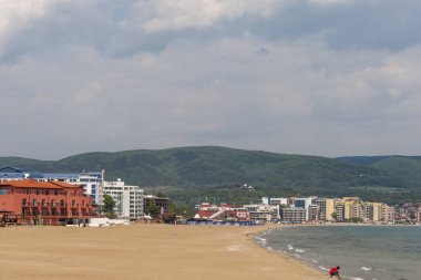 Sunny Beach, Bulgaristan - 2 Mayıs 2008: Panoramik ünlü yaz resort Sunny Beach, Burgaz bölge, Bulgaristan