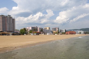 Sunny Beach, Bulgaristan - 2 Mayıs 2008: Panoramik ünlü yaz resort Sunny Beach, Burgaz bölge, Bulgaristan