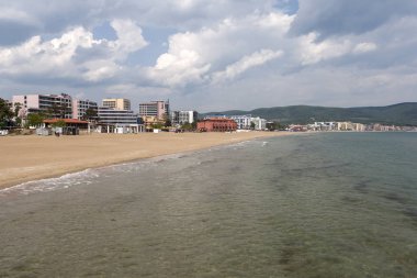 Sunny Beach, Bulgaristan - 2 Mayıs 2008: Panoramik ünlü yaz resort Sunny Beach, Burgaz bölge, Bulgaristan