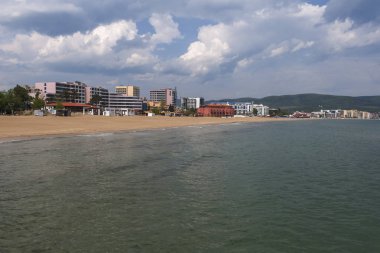 Sunny Beach, Bulgaristan - 2 Mayıs 2008: Panoramik ünlü yaz resort Sunny Beach, Burgaz bölge, Bulgaristan