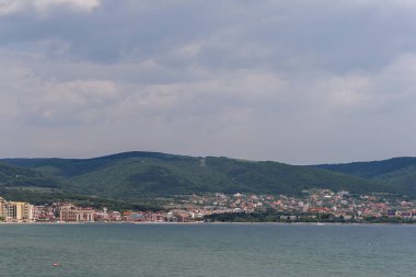Sunny Beach, Bulgaristan - 2 Mayıs 2008: Panoramik ünlü yaz resort Sunny Beach, Burgaz bölge, Bulgaristan
