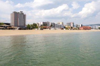 Sunny Beach, Bulgaristan - 2 Mayıs 2008: Panoramik ünlü yaz resort Sunny Beach, Burgaz bölge, Bulgaristan