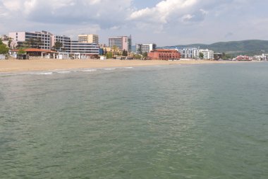 Sunny Beach, Bulgaristan - 2 Mayıs 2008: Panoramik ünlü yaz resort Sunny Beach, Burgaz bölge, Bulgaristan
